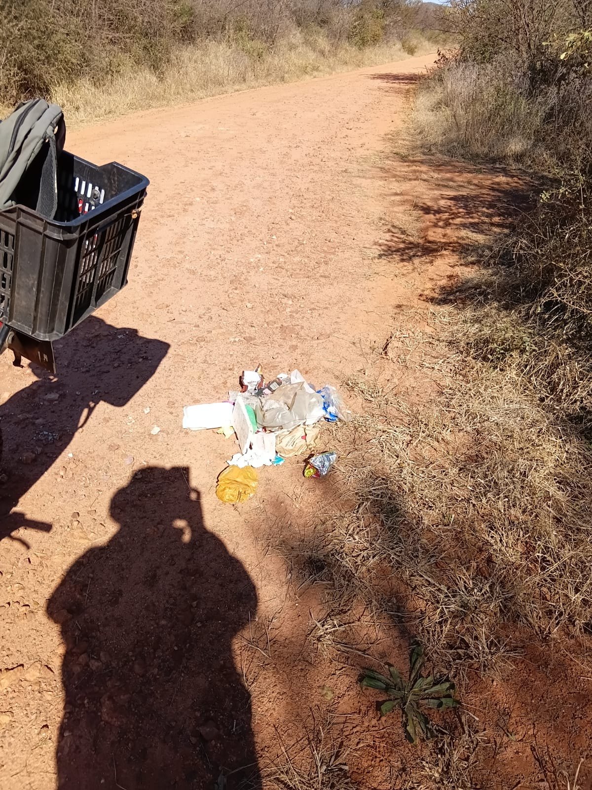 Bottles, packets and food wrappers dumped on the verge — a single morning's haul off one stretch of the Koedoeslaagte road.